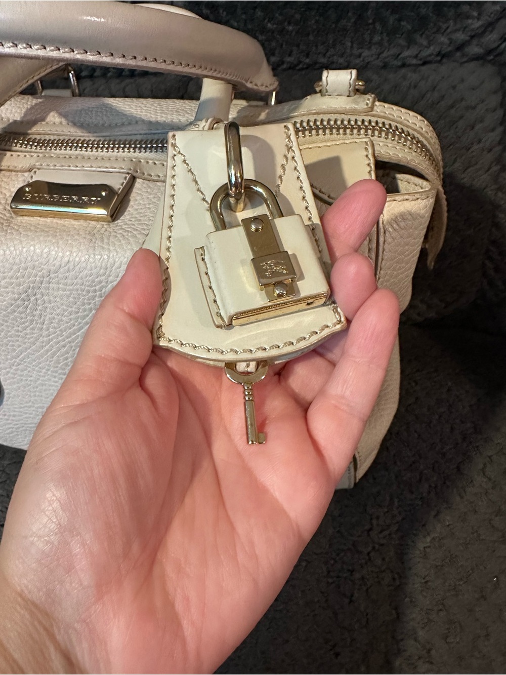Burberry Pebbled Leather Satchel in Off-White - Picture 6 of 17